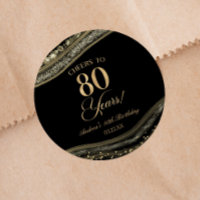 Elegant Black Gold Agate 80th Birthday Party