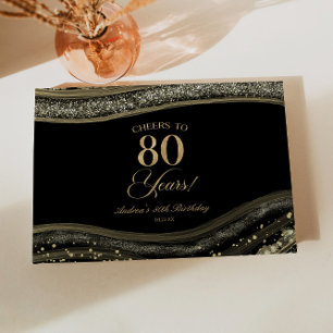 Elegant Black Gold Agate 80th Birthday Party Guest Book