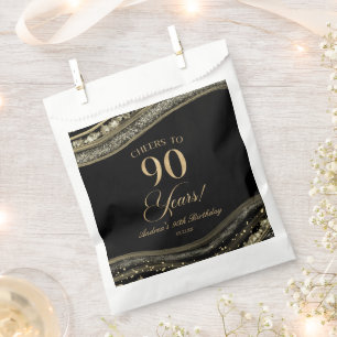 Elegant Black Gold Agate 90th Birthday Party Favour Bags