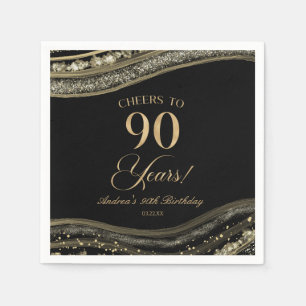 Elegant Black Gold Agate 90th Birthday Party Napkin