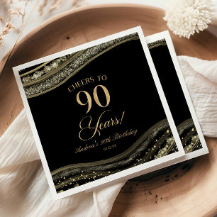 Elegant Black Gold Agate 90th Birthday Party Napkin
