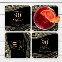 Elegant Black Gold Agate 90th Birthday Party