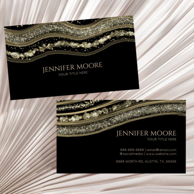 Elegant Black Gold Agate Border Custom  Business Card (Creator Uploaded)