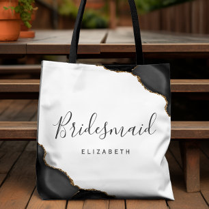 Elegant Black Gold Agate Bridesmaid Tote Bag
