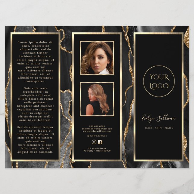 Elegant Black Gold Agate Brochure (Front)