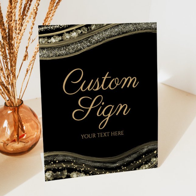 Elegant Black Gold Agate Custom Text Pedestal Sign (Creator Uploaded)