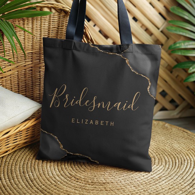 Elegant Black Gold Agate Dark Bridesmaid Tote Bag (Creator Uploaded)