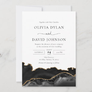 Elegant Black Gold Agate Geode Wedding Invitation