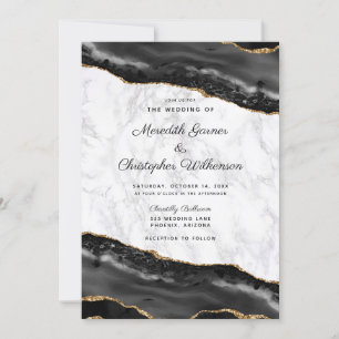 Elegant Black Gold Agate Marble Wedding Invitation