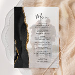 Elegant Black Gold Agate Photo Overlay Wedding Menu<br><div class="desc">The left-hand edge of this elegant modern wedding menu features a black watercolor agate border trimmed with faux gold glitter. The customisable text overlay combines black handwriting script and copperplate fonts superimposed on a vertical photo of your choice. A white screen creates a soft effect and helps to bring out...</div>