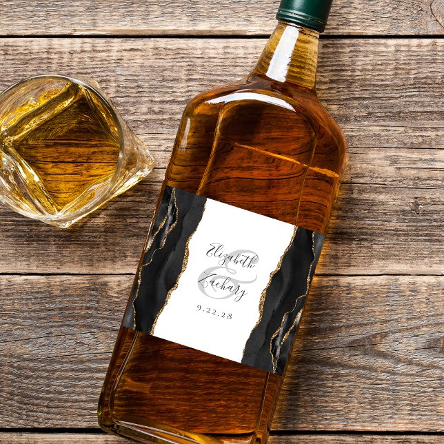 Elegant Black Gold Agate Wedding Liquor Bottle Label (Creator Uploaded)