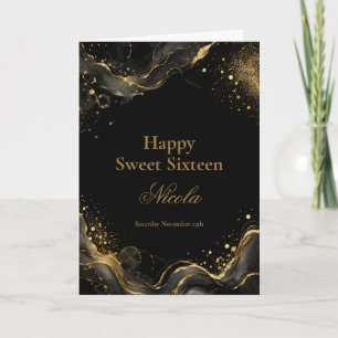 Elegant Black Gold Alcohol Ink Sweet Sixteen Card