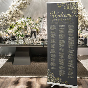 Elegant Black & Gold Alphabetical Seating Chart Retractable Banner