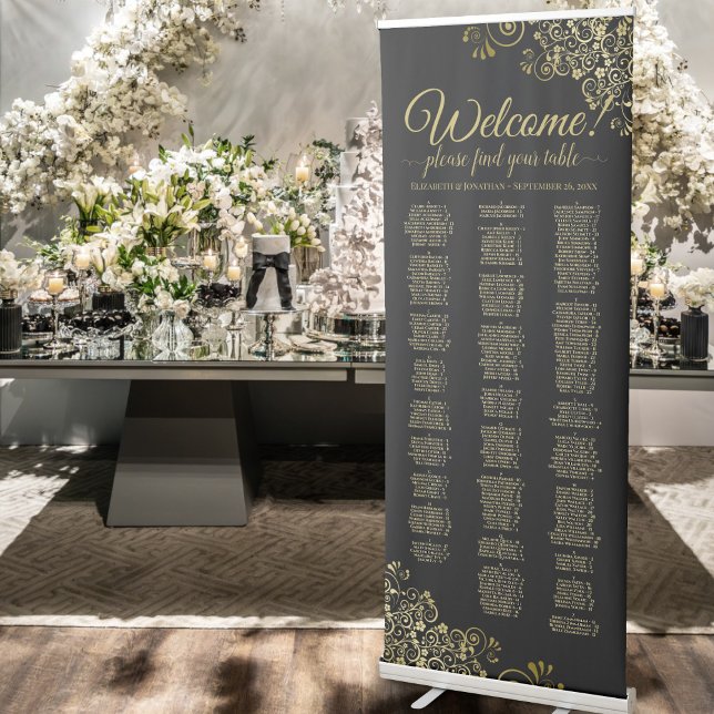 Elegant Black & Gold Alphabetical Seating Chart Retractable Banner (Creator Uploaded)