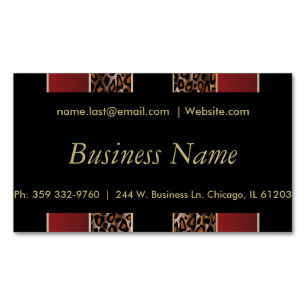 Elegant Black, Gold and Burgundy Leopard Stripes Magnetic Business Card