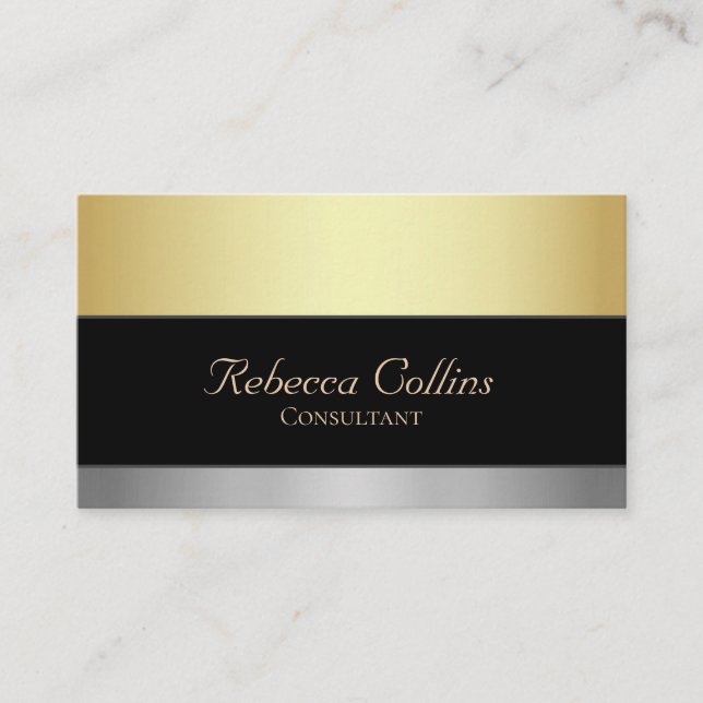 Elegant Black Gold and Silver Professional Business Card (Front)