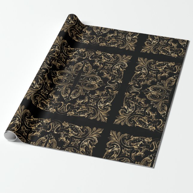 Elegant Black Gold Art Deco Design Wrapping Paper (Unrolled)