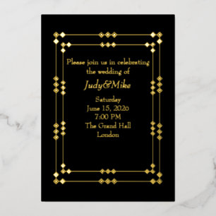 Elegant Black & Gold Art Deco Foil Invitation