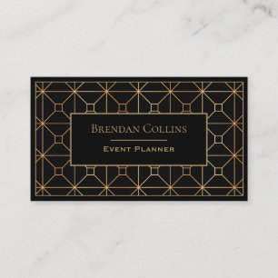 Elegant Black Gold Art Deco Geometric Business Card