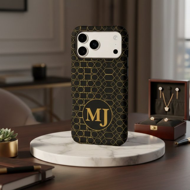 Elegant Black & Gold Art Deco Geometric Monogram (Creator Uploaded)