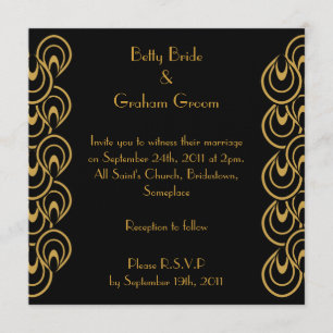 Elegant Black & Gold Art Deco Linen Invites