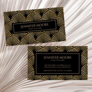 Elegant Black Gold Art Deco Pattern Custom Business Card
