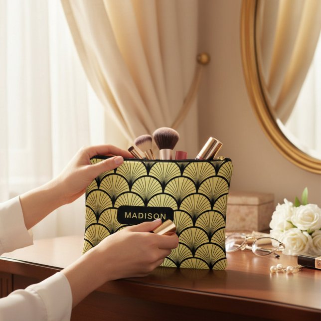 Elegant Black Gold Art Deco Pattern Personalised Accessory Pouch (Creator Uploaded)