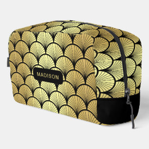 Elegant Black Gold Art Deco Pattern Personalised Dopp Kit