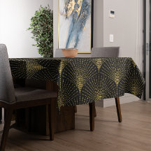 Elegant Black &amp; Gold Art-Deco Pattern Tablecloth