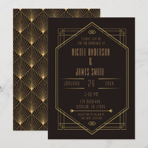 Elegant Black Gold Art Deco Wedding Marriage Invitation