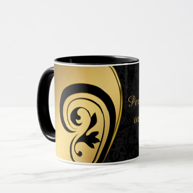 Elegant Black & Gold Art Design Personalise Coffee Mug (Front Left)