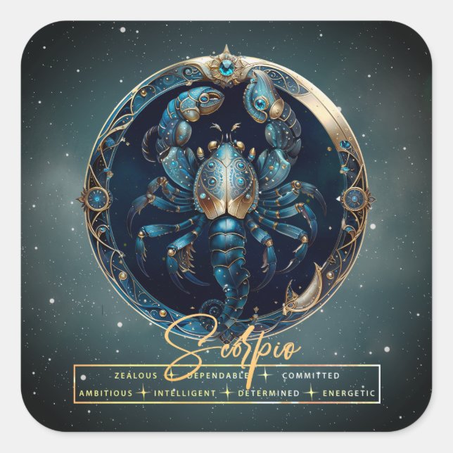 Elegant Black Gold Astrology Star Sign Scorpio Square Sticker (Front)
