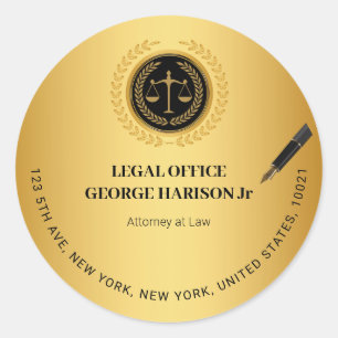 Elegant black&gold Attorney lawyer Classic Round Sticker