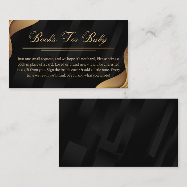 Elegant Black & Gold Baby Shower Book Request Enclosure Card (Front/Back)