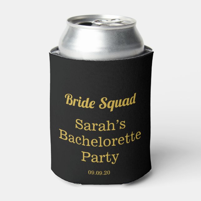 Elegant Black Gold Bachelorette Bride Squad Party  Can Cooler (Can Front)