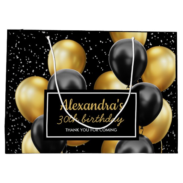 Elegant Black Gold Balloon Birthday Large Gift Bag (Back)