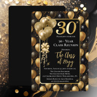 Elegant Black Gold Balloons 30 Year Class Reunion