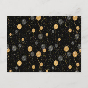 Elegant Black & Gold Balloons  Holiday Postcard
