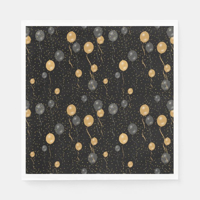Elegant Black & Gold Balloons  Napkin (Front)
