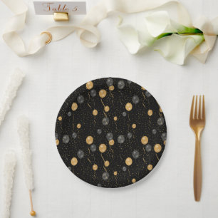 Elegant Black & Gold Balloons  Paper Plate