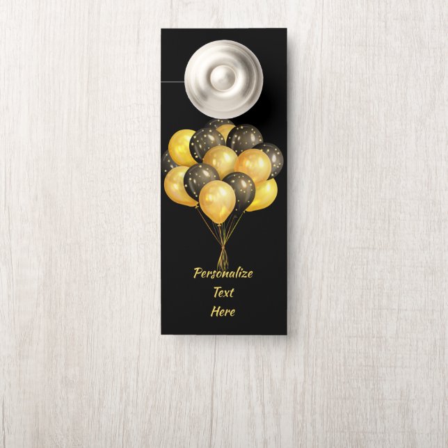 Elegant Black & Gold Balloons Party Celebration Door Hanger (On Knob)