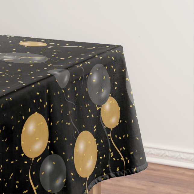 Elegant Black & Gold Balloons  Tablecloth (In Situ)