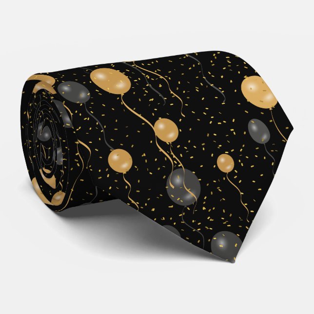 Elegant Black & Gold Balloons  Tie (Rolled)