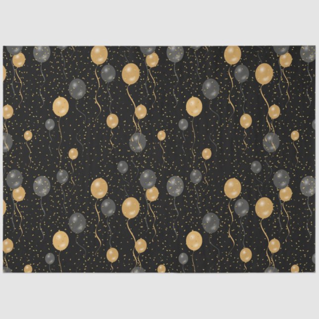 Elegant Black & Gold Balloons  Tissue Paper (Front)