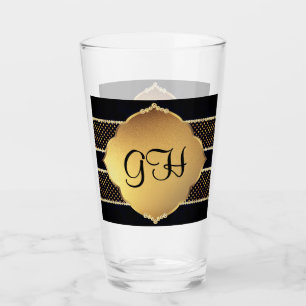 Elegant Black Gold Banner Design Monogrammed Glass