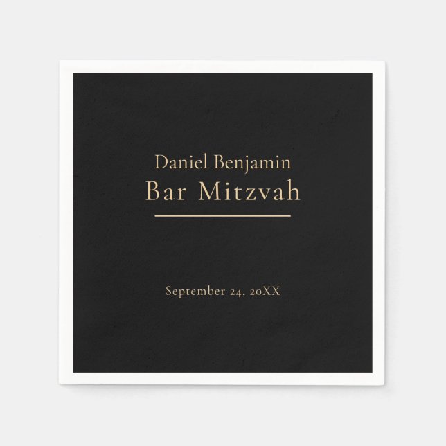 Elegant Black Gold Bar Mitzvah Napkin (Front)