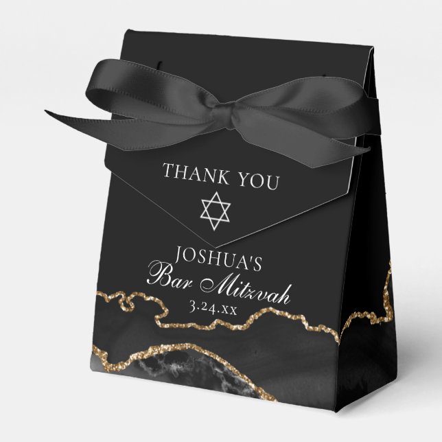 Elegant Black Gold Bar Mitzvah Party Favour Box (Front Side)