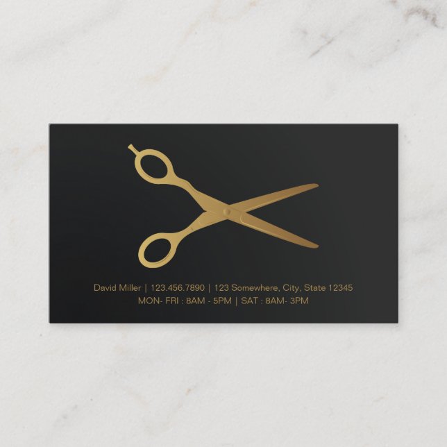 Elegant Black Gold Barber Business Card (Front)