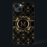 Elegant Black & Gold Baroque Floral Frame iPhone 13 Case<br><div class="desc">Elegant black and gold floral frame baroque style with customisable monogram.</div>