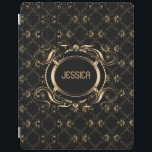 Elegant Black & Gold Baroque Floral Frame iPad Smart Cover<br><div class="desc">Elegant black and gold floral frame baroque style with customisable monogram. If you need any help customising any of my designs,  contact ArtOnWear designer. Free text formatting with live help available by request.</div>